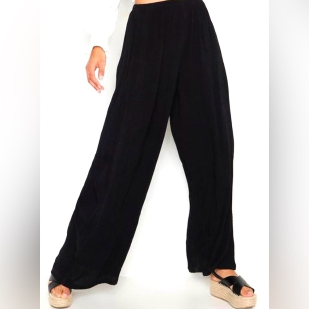 Talbots Wide leg Pants Stretchy Rayon blend Black Womens XL Pull on styling